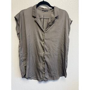 T Tahari Khaki Sleeveless Collared Top Size XL